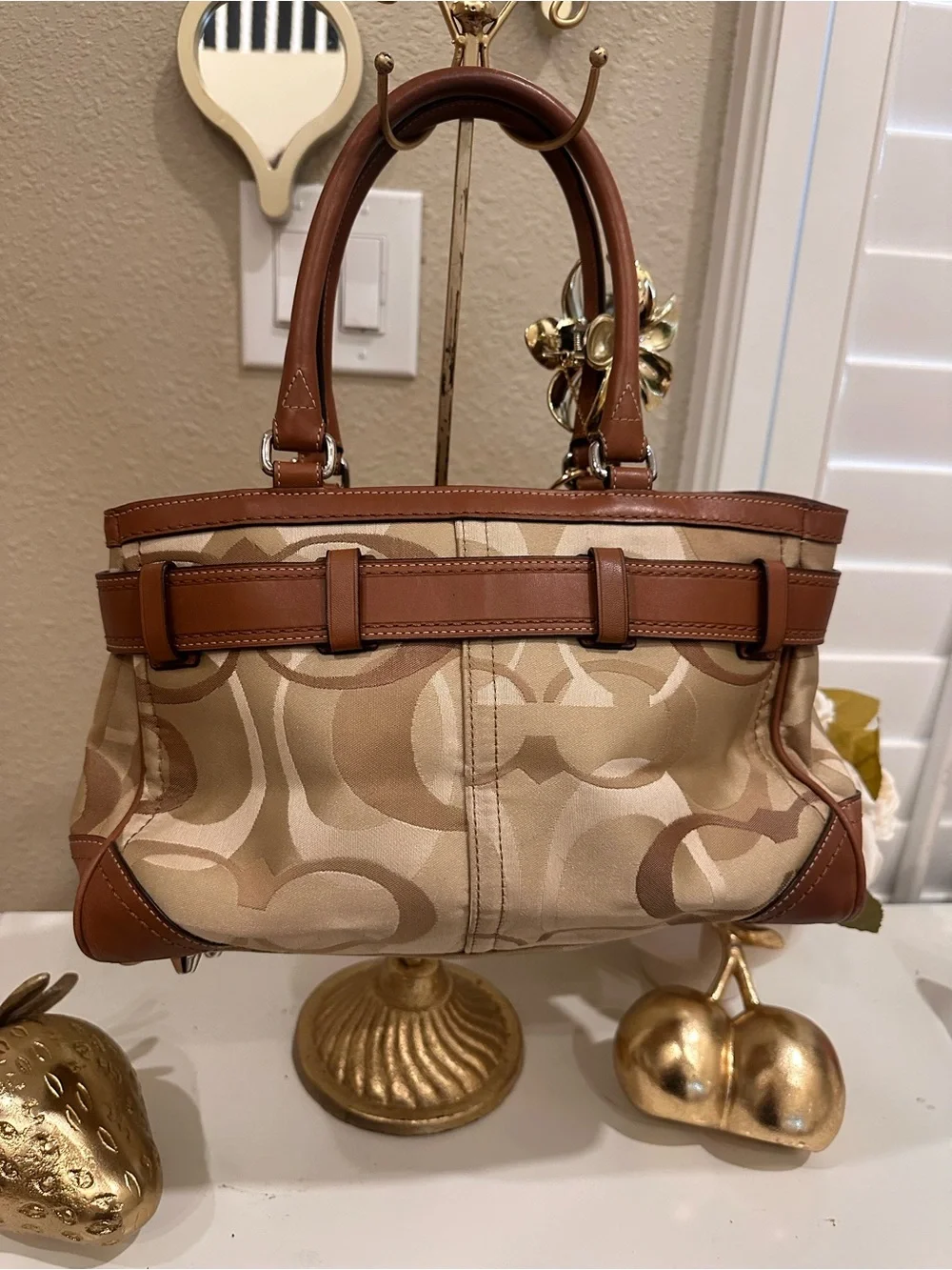 Coach Tan & Cream Signature Satchel